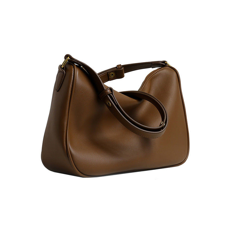 Womens Shoulder Bag Soft Leather with Adjustable Shoulder Strap-Brown