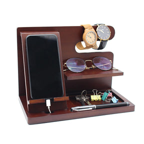 Wood Phone Docking Station Key Holder Wallet Multifunctional Storage Box