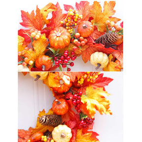 18in Artificial Maple Leaf Wreath with Pumpkin Pine and Berry Fall Home Decoration