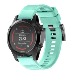 Smart Watch Band For Garmin Fenix 5/5Plus/6/6 Pro Forerunner 935/945 Quick Release Silicone Strap Black Steel Buckle-Teal