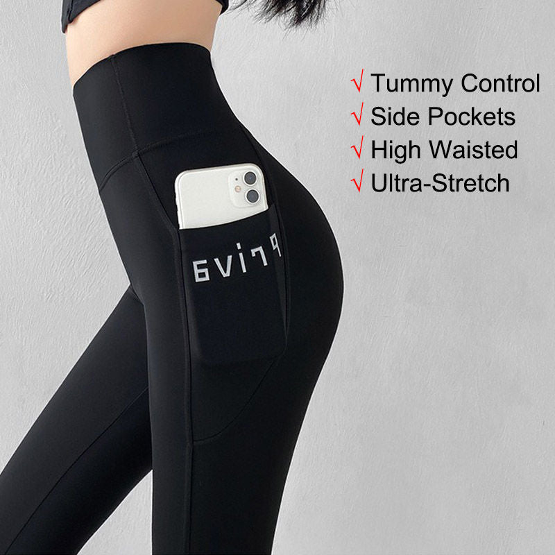 Womens Leggings High Waisted with Pockets Yoga Pants for Spring Fall-Black