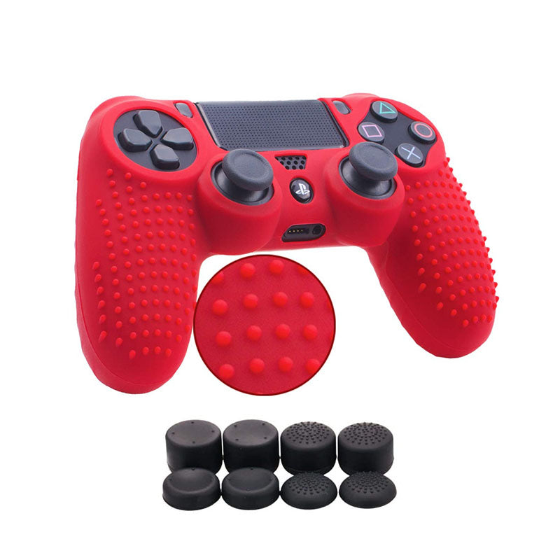 Studded Silicone Cover with 8 Thumb Grips for PS4/slim/Pro Controller-Red