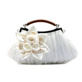 Womens Silk Flowers Evening Bags Clutch-White