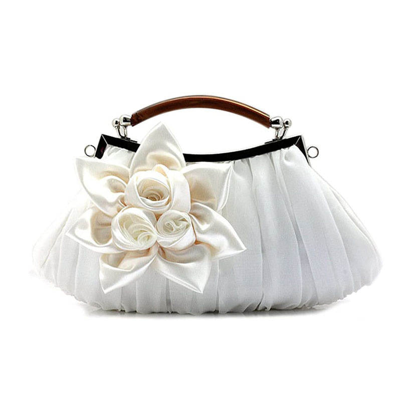 Womens Silk Flowers Evening Bags Clutch-White