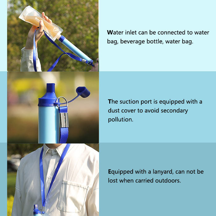 Straw Water Filter Survival Filtration Portable Gear Emergency Preparedness For Camping Travel-Blue