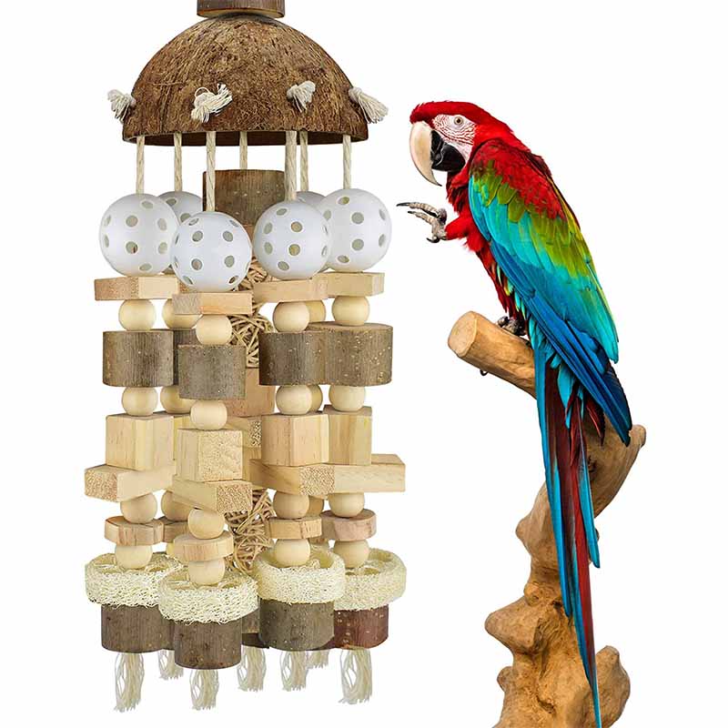 Wooden Coconut Shell Parrot Toy Block Bird Chew Toy