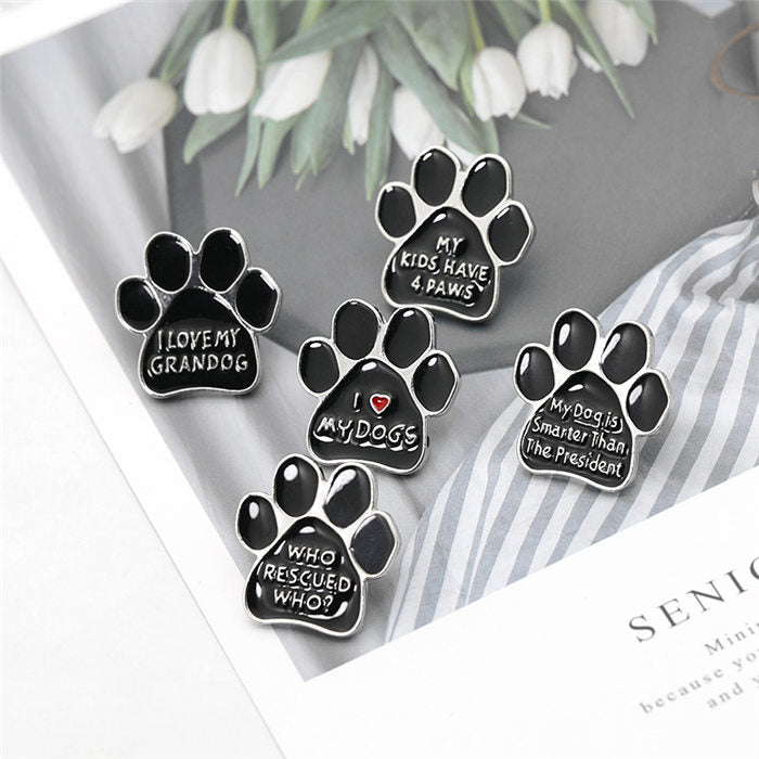 5Pcs Dog Cat Paw Brooch Cute Denim Jackets Pin-Black