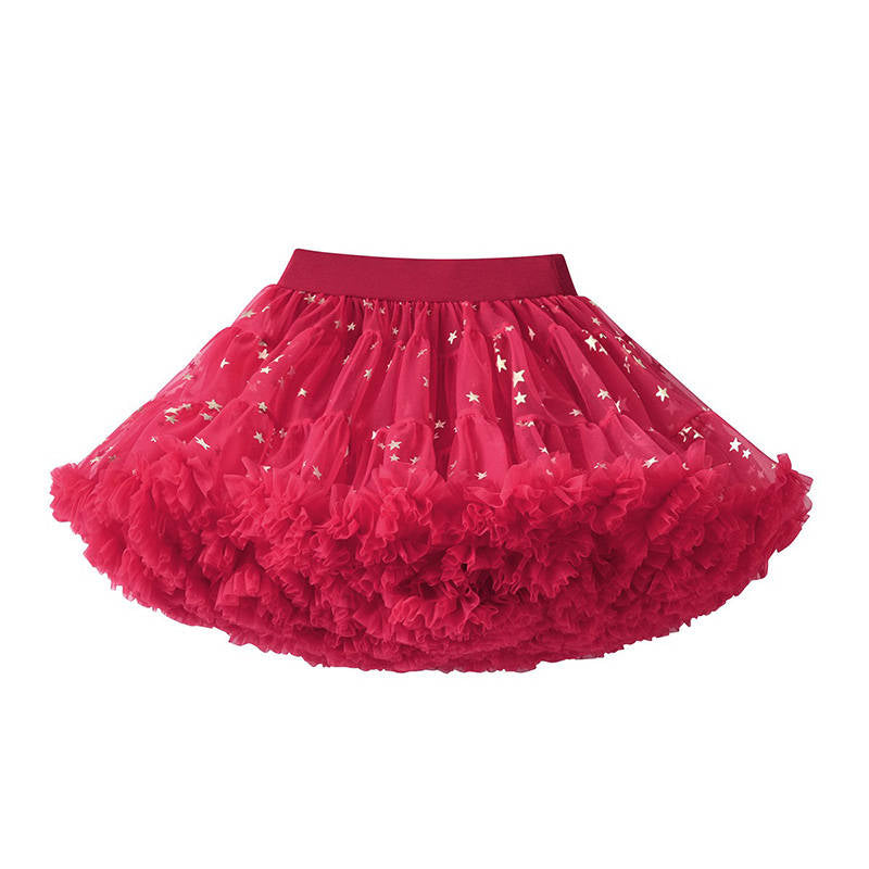 Toddler Girls Layered Tutu Skirt Solid Color Mesh Princess Ballet Dance Dress-RedStar