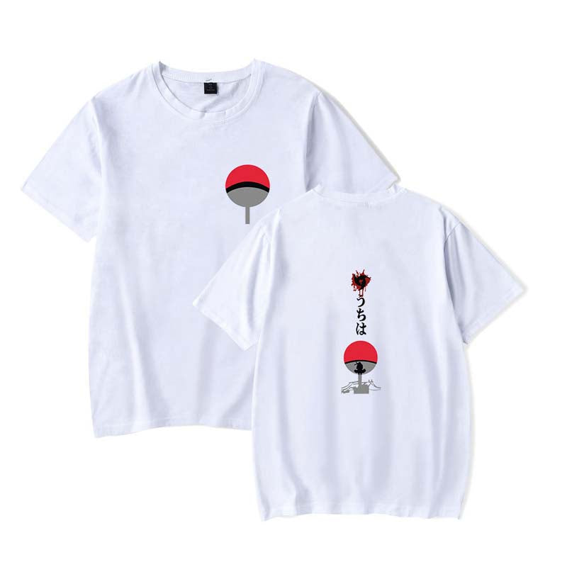 Mens Tops Japanese Anime Naruto Same Style Trend Short Sleeved T-shirt-E White