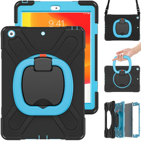 B-OnePiece iPad Case+Neck Strap Heavy Duty Rugged Anti-fall Protective Cover For iPad Mini 1/2/3/4/5/6-Black&Blue
