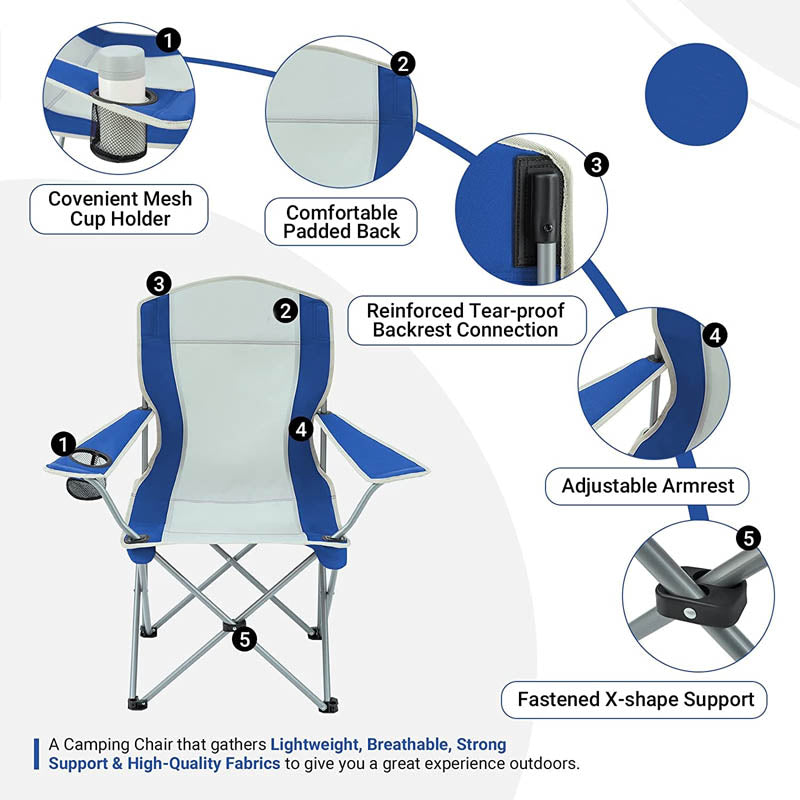 Lightweight Camping Chair with Arm Rest Cup Holder and Carry Bag-Blue