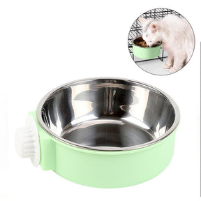 Crate Dog Bowl Removable Stainless Steel Hanging Pet Cage Bowl for Puppy Cats Birds-Green