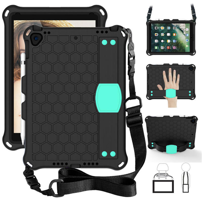 Hive iPad Case For iPad Pro/Air 10.5/iPad 10.2 Durable Stand Cover With Shoulder Strap-BlackAqua