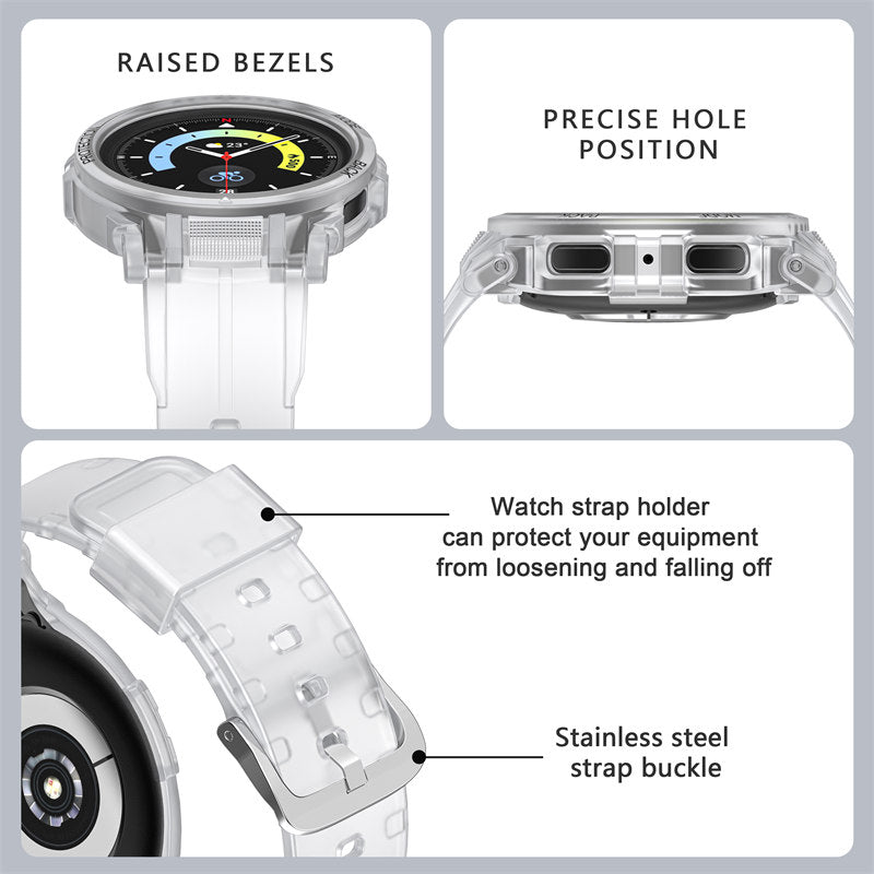 TPU Rugged Watchbands with Protective Case for Samsung Galaxy Watch 5 Pro 45mm Watch 4-Clear