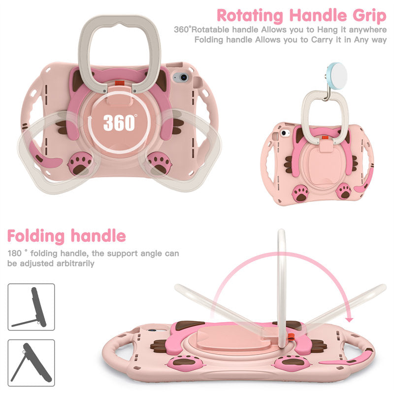 Cat Tablet Case For iPad 10th Kids Friendly with Handle Stand-Pink