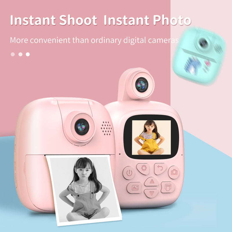 Kids HD Digital Camera Printable with Rotating Lens for 3-12 Years-Pink