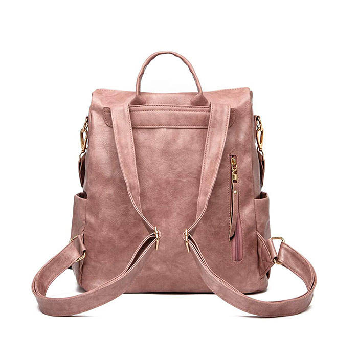 Women's Fashion Purse Backpack Multipurpose Design Backpack PU Leather Travel bag-Pink