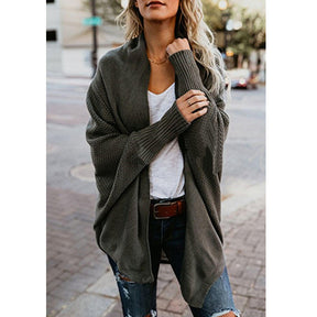 Women's Batwing Knitted Oversized Slouchy Solid Cardigan Sweater Knit Outwear-Dark Green