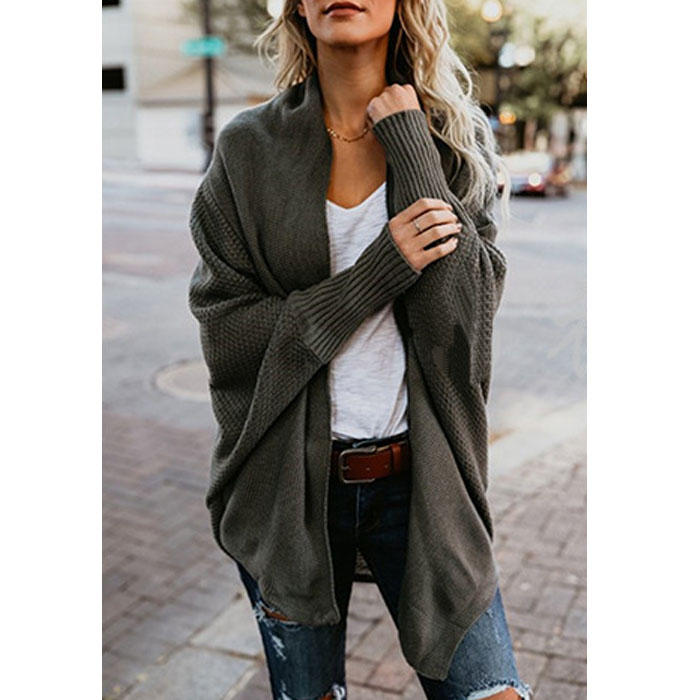 Women's Batwing Knitted Oversized Slouchy Solid Cardigan Sweater Knit Outwear-Dark Green