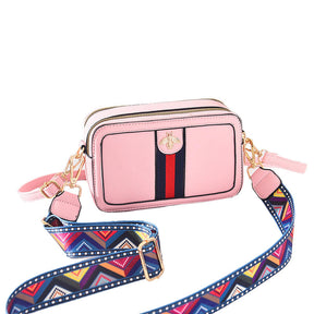 Bee Crossbody Purse for Women Colorful Woven Shoulder Straps Handbag-Pink