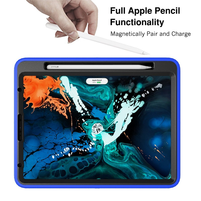 Shock Wave Kickstand Case Anti-Fall Protection With Pencil Holder For iPad Pro12.9 (2018)-Blue