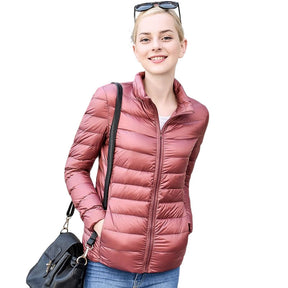 Lookbook Womens Lightweight Puffer Jacket Winter Stand Collar Short Coat-Eraser Pink