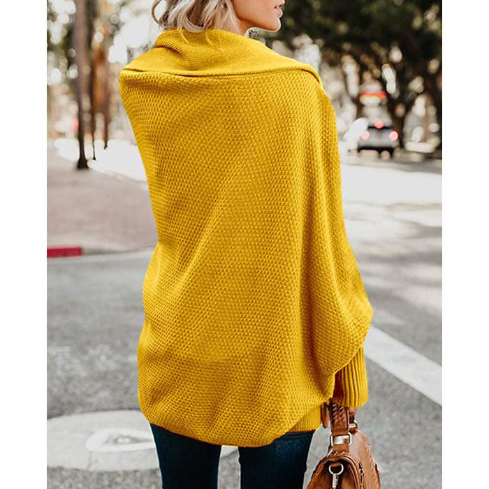 Women's Batwing Knitted Oversized Slouchy Solid Cardigan Sweater Knit Outwear-Yellow
