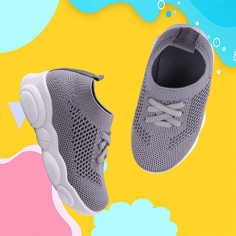 Baby First Walking Shoes Toddler Boys Girls Cotton Mesh Breathable Sneakers-Grey