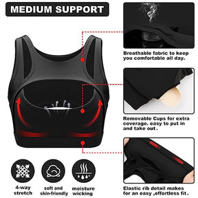 Push up Sports Bra Sexy Hollow with Removable Cups Fitness Tops-Black