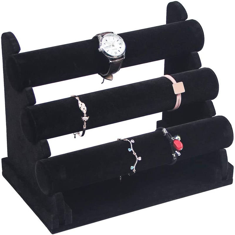 Velvet Bracelet Holder with Three Tier Rack for Jewelry Organization and Display -Black