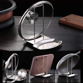 Stainless Steel Pan Lid Holder for Pots and Spoon Rest Shelf Kitchen Storage Tool