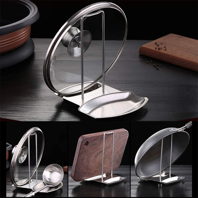 Home & LivingStainless Steel Pan Lid Holder for Pots and Spoon Rest Shelf Kitchen Storage Tool