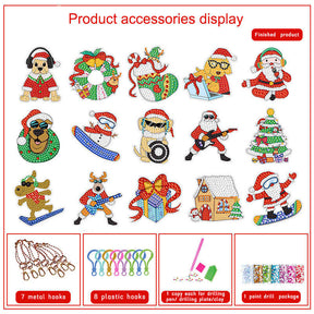 15 Pcs Diamond Painting KeyChains Kits Christmas Decor for Kids Ages 6-12