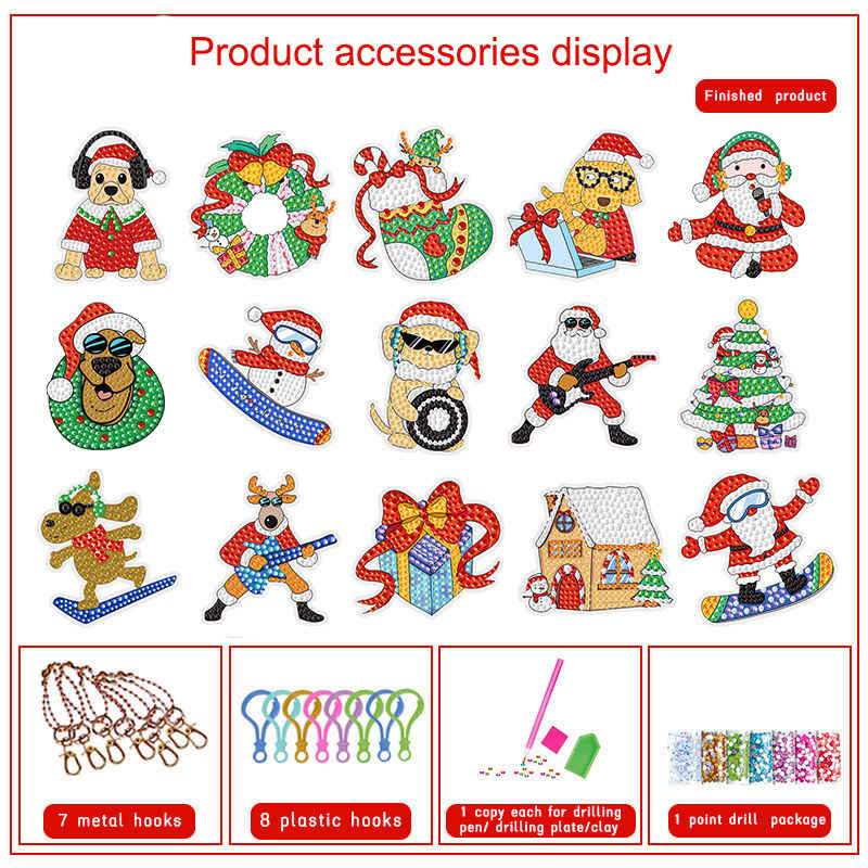 15 Pcs Diamond Painting KeyChains Kits Christmas Decor for Kids Ages 6-12