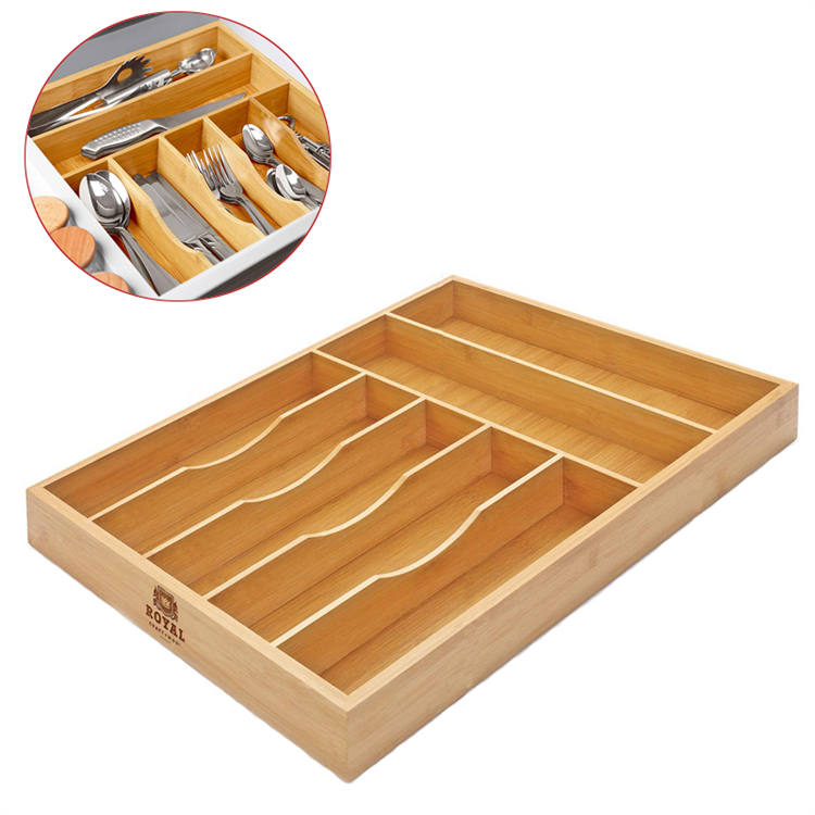 Bamboo Kitchen Drawer Organizer Tray For Silverware And Kitchen Utensils