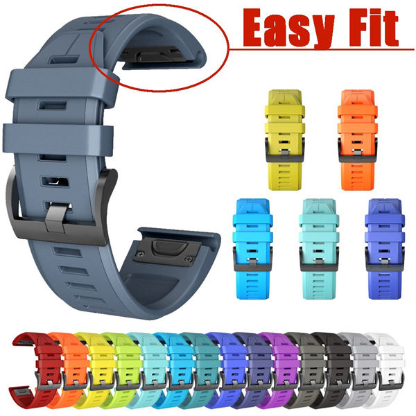 22mm 26mm Sport Silicone Watchband For Garmin Fenix  5Plus/5X Plus Easy Fit Quick Release Starp Black Steel Buckle-Rock Cyan