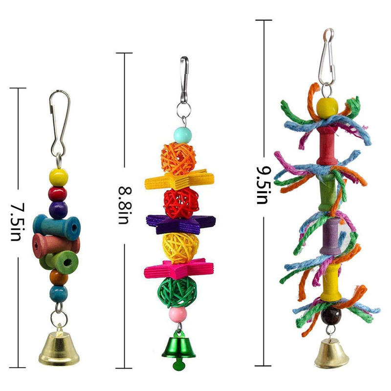 8Pcs Bird Swing Chewing Toy Colorful Hammock Hanging Bell for Parakeets