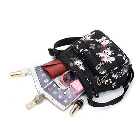 Women Nylon Floral Crossbody Bag Multi Pocket Shoulder Bag-Magnolia