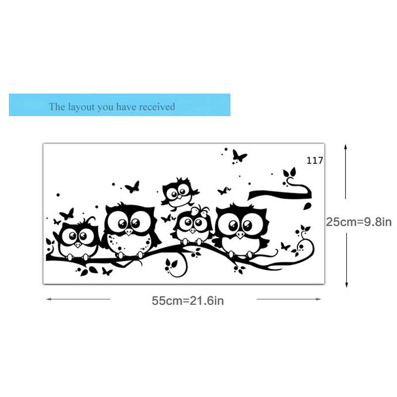 Owls On The Tree Branches Wall Decal Removable Cartoon Art Wall Stickers for Children Rooms