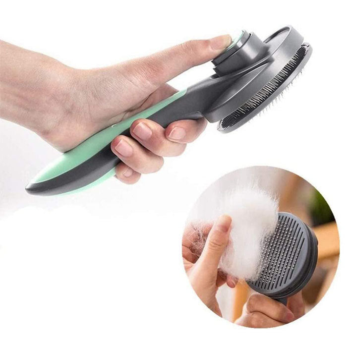 Cat Dog Grooming Brush Pet Self Cleaning Shedding Massage Combs-Green