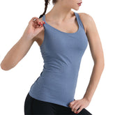 Ribbed Racerback Tank Top with Built in Bra Shockproof for Sports-Blue