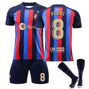 FC Barcelona Home Jersey 2022-23 PEDRI #8 Soccer Jersey Kids Adult 3-Pieces Jersey Kits