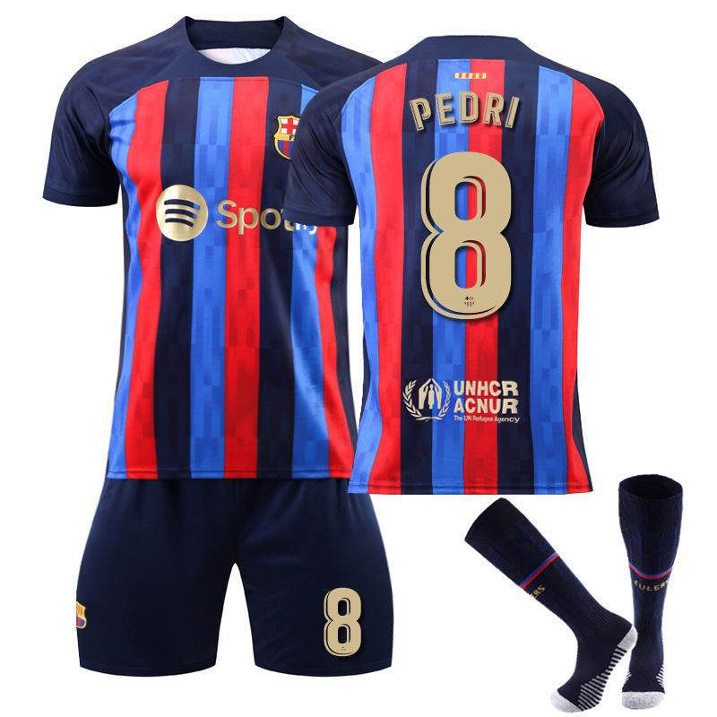 FC Barcelona Home Jersey 2022-23 PEDRI #8 Soccer Jersey Kids Adult 3-Pieces Jersey Kits