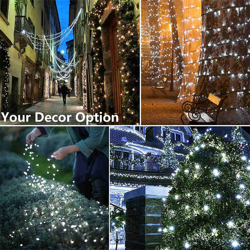 Solar Christmas Lights 72ft 200 LED 8 Modes Solar String Lights Waterproof-White