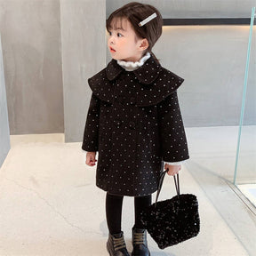 Girls Woolen Dress Coat Kids Warm Jacket Long Sleeve Button Trench 2-8 Years-Black