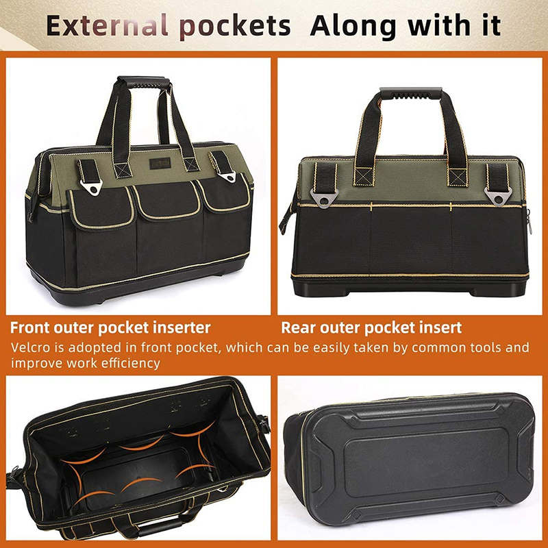 Wide Mouth Tool Bag with Waterproof Molded Base Shoulder Strap
