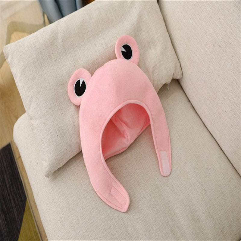 Plush Frog Hat Cap Frog Ears Costume Halloween Animal Hats Cosplay Party Costume Accessories for Kids Adults -Pink