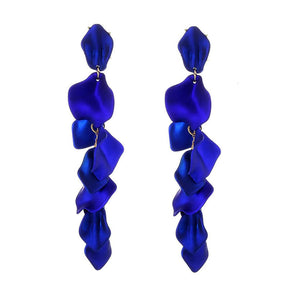 Long Drop Rose Petal Earrings for Women and Girls-Blue