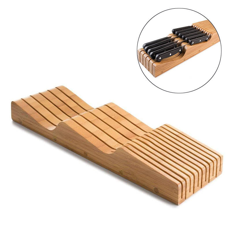 Bamboo Knife Block Organizer Wood Drawer Holder Insert Storage for Kitchen