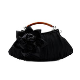 Womens Silk Flowers Evening Bags Clutch-Black